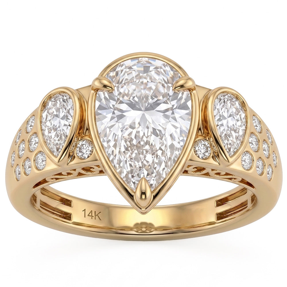 2.9ct 14K Yellow Gold  Diamond Ring Size 6.5